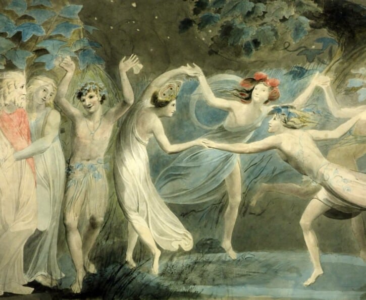 Oberon, Titania and Puck with Fairies Dancing circa 1786 William Blake 1757-1827 Presented by Alfred A. de Pass in memory of his wife Ethel 1910 http://www.tate.org.uk/art/work/N02686